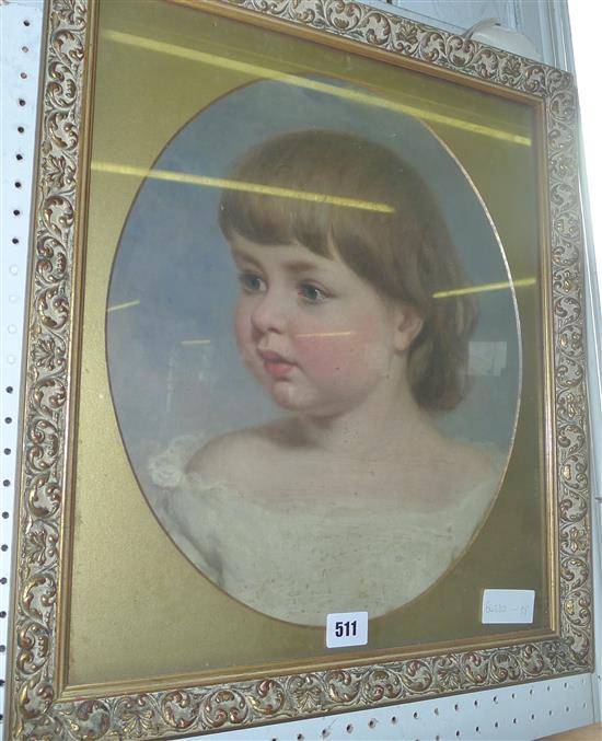 Oval painted, oil on canvas, young child